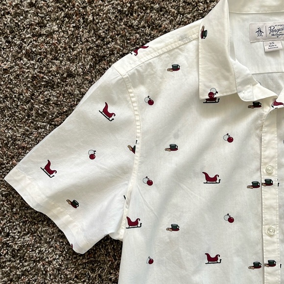 Penguin by Munsingwear, White Christmas Button Down Shirt, Size Large, Holiday - Picture 4 of 12